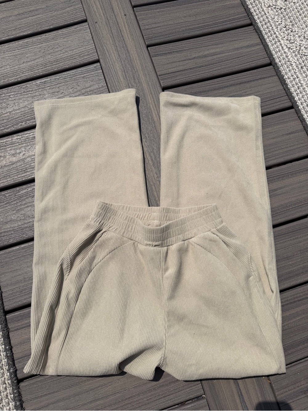 HALARA Straight Leg Ribbed Pants in Light Beige
